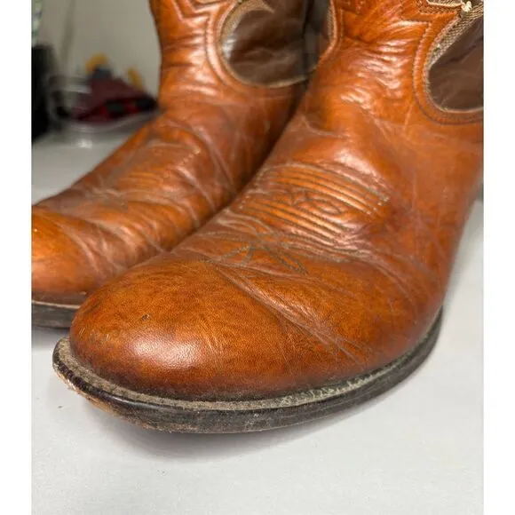 Tony Lama Men's Brown Tan Cowboy Leather Vintage Boots 12D