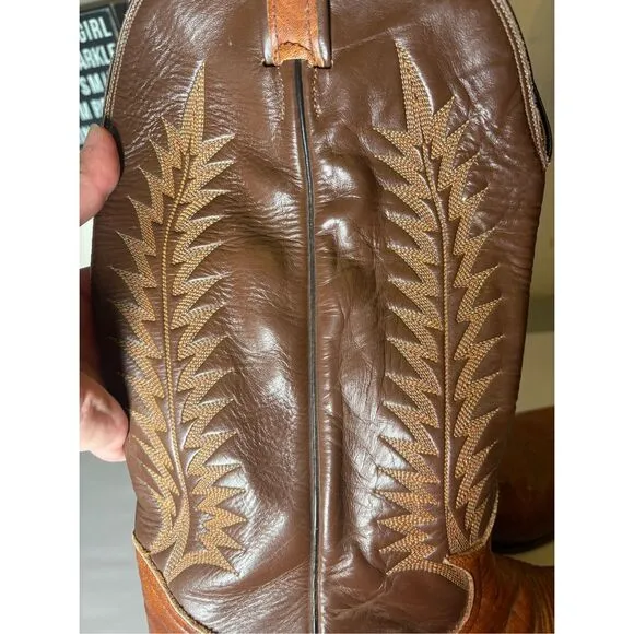 Tony Lama Men's Brown Tan Cowboy Leather Vintage Boots 12D