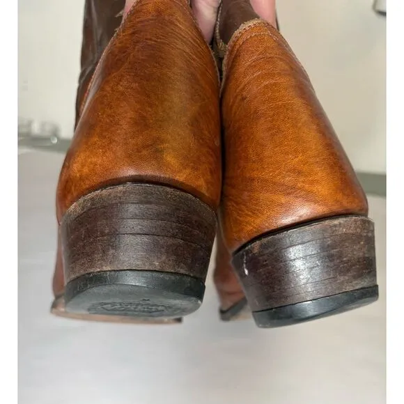 Tony Lama Men's Brown Tan Cowboy Leather Vintage Boots 12D