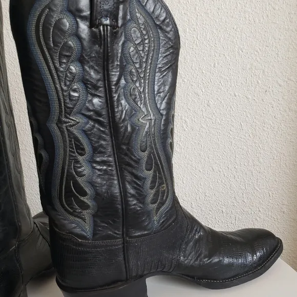 Tony Lama Mens Vintage? Exotic Tiju Lizard Vamp Western Cowboy Boots