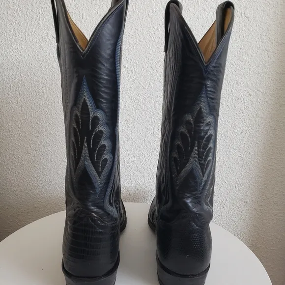 Tony Lama Mens Vintage? Exotic Tiju Lizard Vamp Western Cowboy Boots