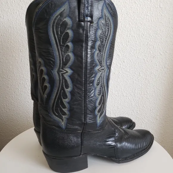 Tony Lama Mens Vintage? Exotic Tiju Lizard Vamp Western Cowboy Boots