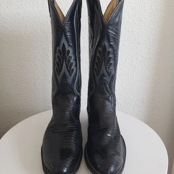 Tony Lama Mens Vintage? Exotic Tiju Lizard Vamp Western Cowboy Boots