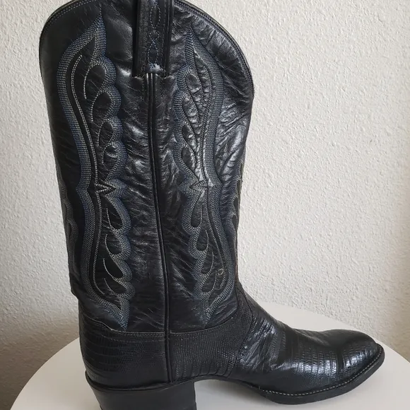 Tony Lama Mens Vintage? Exotic Tiju Lizard Vamp Western Cowboy Boots