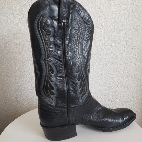 Tony Lama Mens Vintage? Exotic Tiju Lizard Vamp Western Cowboy Boots