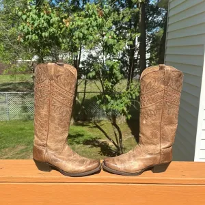 Tony Lama Oak Vaquero VF 3043 Cowboy Tooled Boots