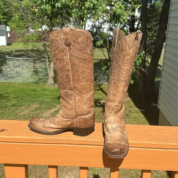 Tony Lama Oak Vaquero VF 3043 Cowboy Tooled Boots
