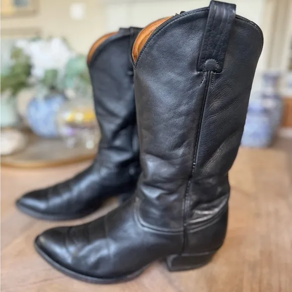 Tony Lama Ol' Buck Vintage Western Cowboy Riding Boots Leather Black Sz 9EE