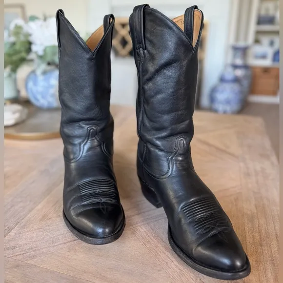 Tony Lama Ol' Buck Vintage Western Cowboy Riding Boots Leather Black Sz 9EE