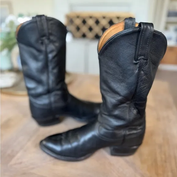 Tony Lama Ol' Buck Vintage Western Cowboy Riding Boots Leather Black Sz 9EE