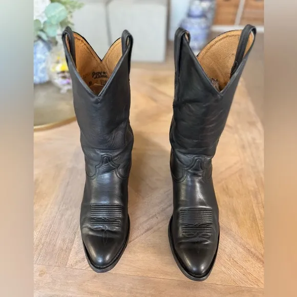 Tony Lama Ol' Buck Vintage Western Cowboy Riding Boots Leather Black Sz 9EE