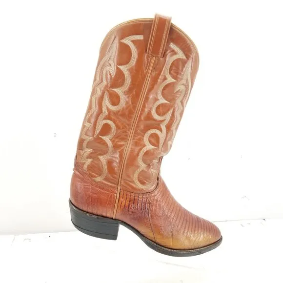 Tony Lama  Teju LizardBoots Mens  Vintage Cowboy Western Pull on Brown 8025 8.5