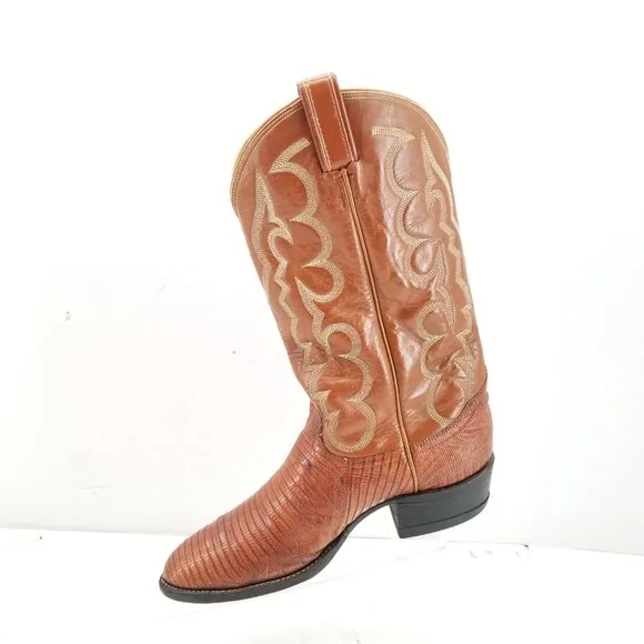 Tony Lama  Teju LizardBoots Mens  Vintage Cowboy Western Pull on Brown 8025 8.5