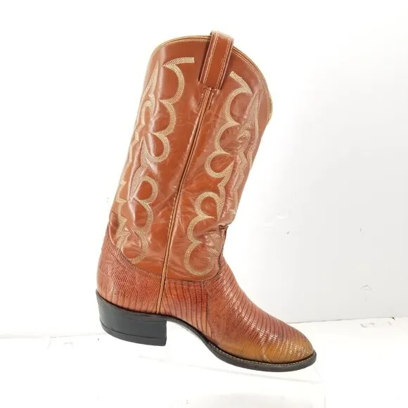 Tony Lama  Teju LizardBoots Mens  Vintage Cowboy Western Pull on Brown 8025 8.5