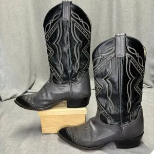 Tony Lama Vintage Cowboy Boots Grey Black Leather Western Top Stitching Size 9
