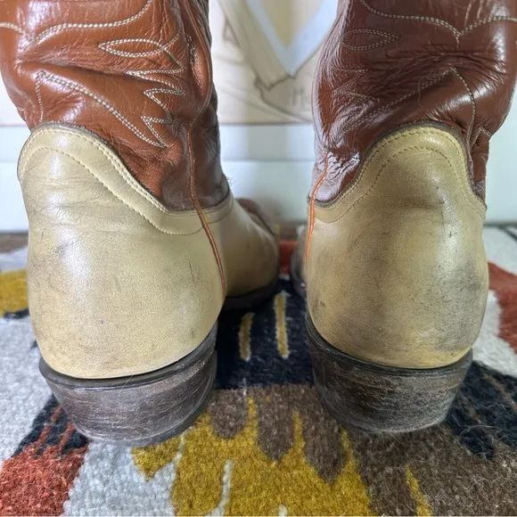 Tony Lama Vintage Gold Label Wingtip Cowboy Boots Men’s Western Tan/brown 10.5EE