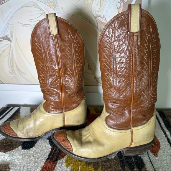 Tony Lama Vintage Gold Label Wingtip Cowboy Boots Men’s Western Tan/brown 10.5EE