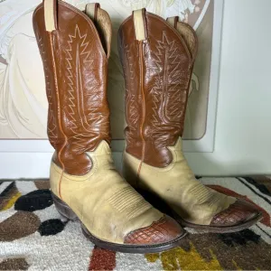 Tony Lama Vintage Gold Label Wingtip Cowboy Boots Men’s Western Tan/brown 10.5EE