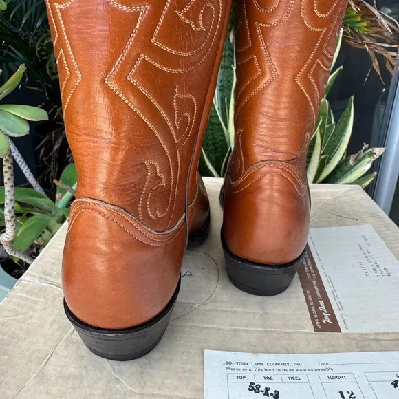 Tony Lama vintage in box with tags Men's Tan Western Boots 7.5D