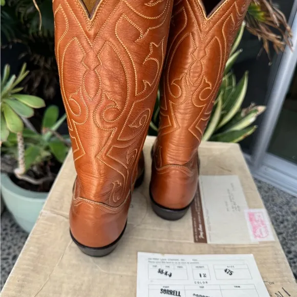 Tony Lama vintage in box with tags Men's Tan Western Boots 7.5D