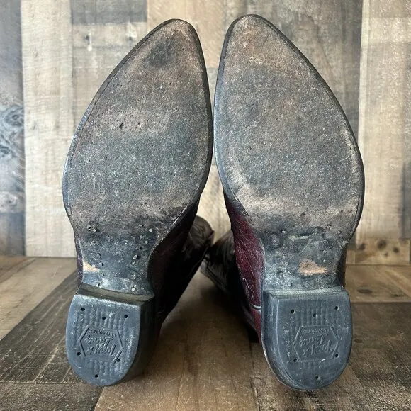 Tony Lama Vintage Ostrich Wingtip Black Cherry Cowboy Boots Mens 12 D