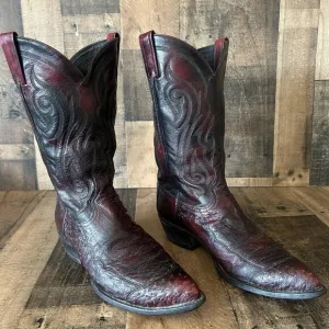 Tony Lama Vintage Ostrich Wingtip Black Cherry Cowboy Boots Mens 12 D
