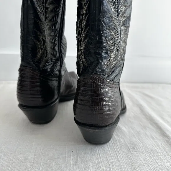 Tony Lama Vintage Teju Lizard Chocolate Brown Cowboy Boots Womens 5.5