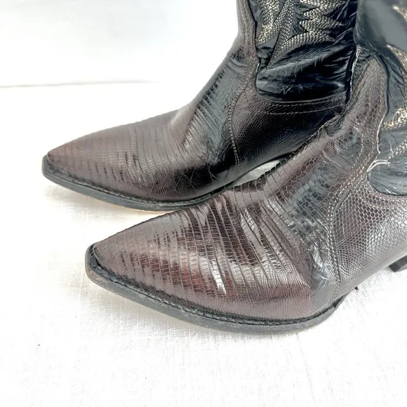 Tony Lama Vintage Teju Lizard Chocolate Brown Cowboy Boots Womens 5.5