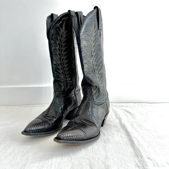 Tony Lama Vintage Teju Lizard Chocolate Brown Cowboy Boots Womens 5.5