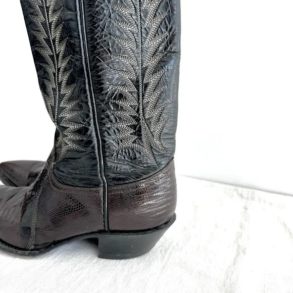 Tony Lama Vintage Teju Lizard Chocolate Brown Cowboy Boots Womens 5.5