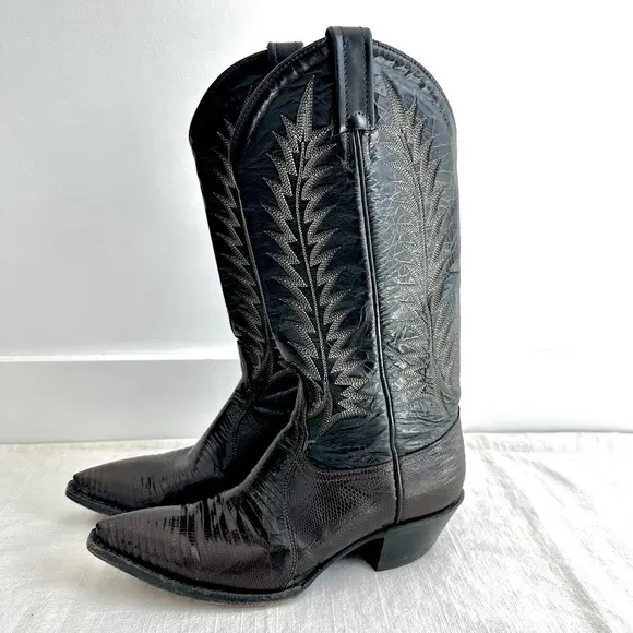 Tony Lama Vintage Teju Lizard Chocolate Brown Cowboy Boots Womens 5.5