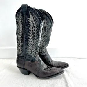 Tony Lama Vintage Teju Lizard Chocolate Brown Cowboy Boots Womens 5.5