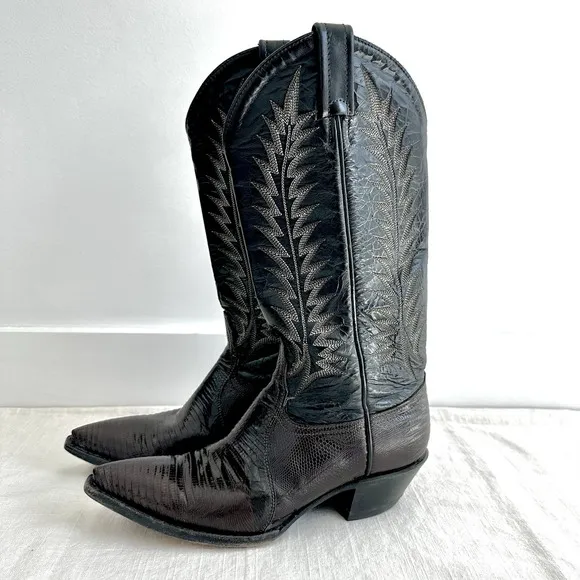 Tony Lama Vintage Teju Lizard Chocolate Brown Cowboy Boots Womens 5.5