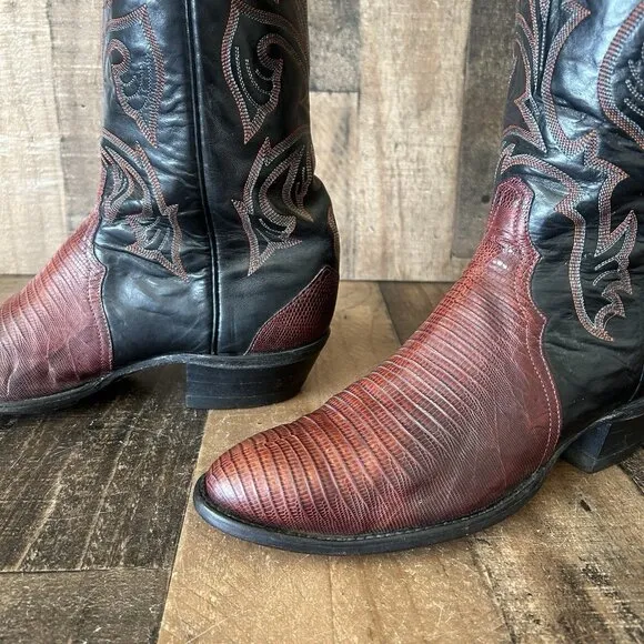 Tony Lama Vintage Teju Lizard Triad Cowboy Boots Mens 9.5 D