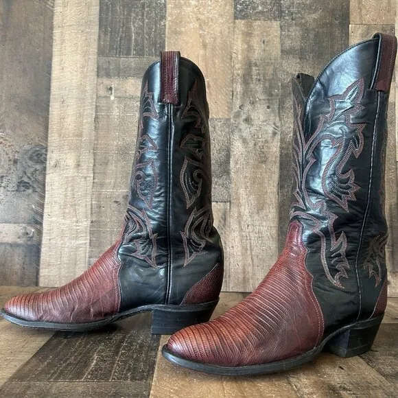 Tony Lama Vintage Teju Lizard Triad Cowboy Boots Mens 9.5 D
