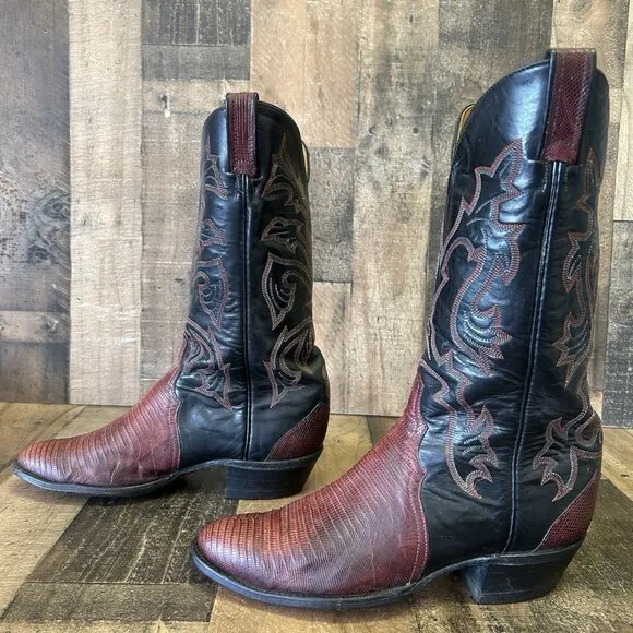 Tony Lama Vintage Teju Lizard Triad Cowboy Boots Mens 9.5 D