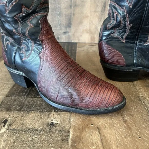 Tony Lama Vintage Teju Lizard Triad Cowboy Boots Mens 9.5 D