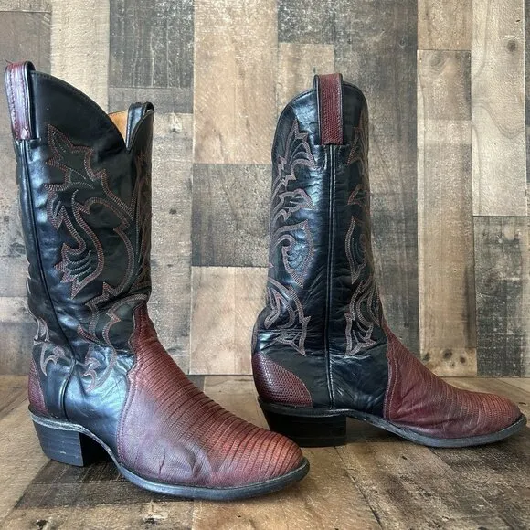 Tony Lama Vintage Teju Lizard Triad Cowboy Boots Mens 9.5 D