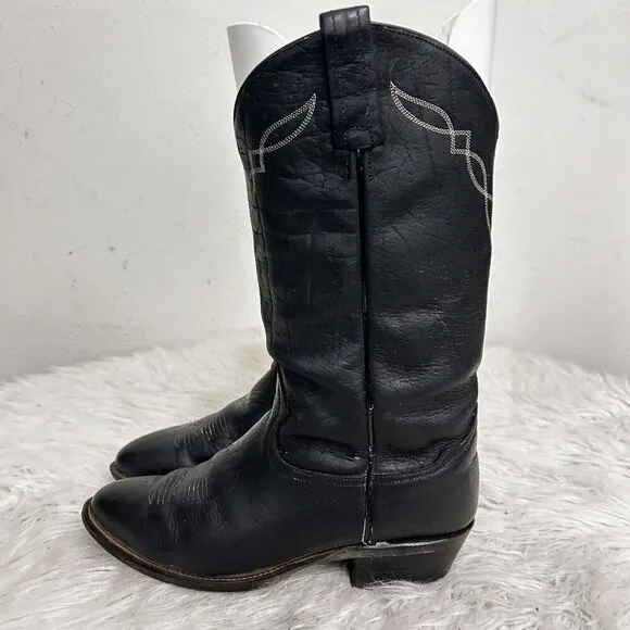 Tony Lama Vintage Western Cowboy BOOTS Men’s Black Leather Size 9D Embroidered