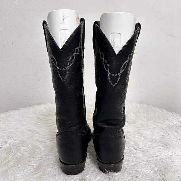 Tony Lama Vintage Western Cowboy BOOTS Men’s Black Leather Size 9D Embroidered