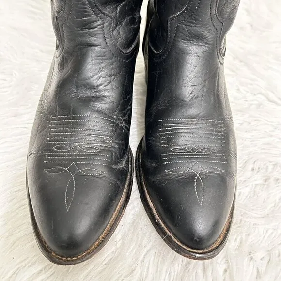 Tony Lama Vintage Western Cowboy BOOTS Men’s Black Leather Size 9D Embroidered