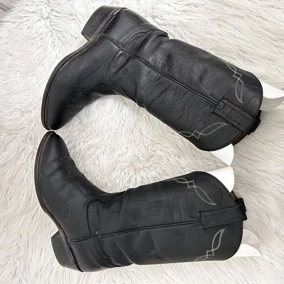 Tony Lama Vintage Western Cowboy BOOTS Men’s Black Leather Size 9D Embroidered