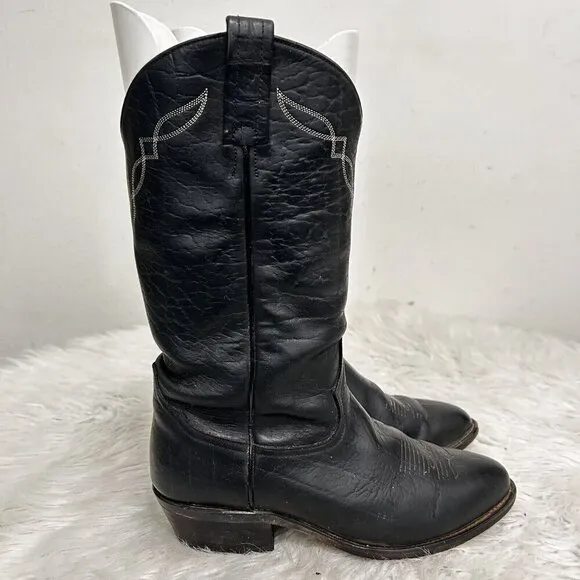 Tony Lama Vintage Western Cowboy BOOTS Men’s Black Leather Size 9D Embroidered