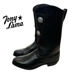 Tony Llama Women's Vintage Black Leather Silver Concho Cowboys Boots 9