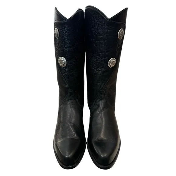 Tony Llama Women's Vintage Black Leather Silver Concho Cowboys Boots 9
