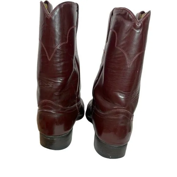Tony Lama Vintage Oxblood Maroon Leather Round Toe Roper Western Men's Boots 9D