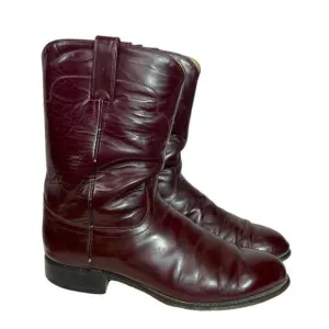 Tony Lama Vintage Oxblood Maroon Leather Round Toe Roper Western Men's Boots 9D