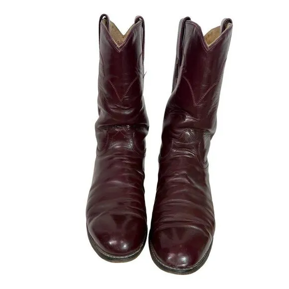 Tony Lama Vintage Oxblood Maroon Leather Round Toe Roper Western Men's Boots 9D