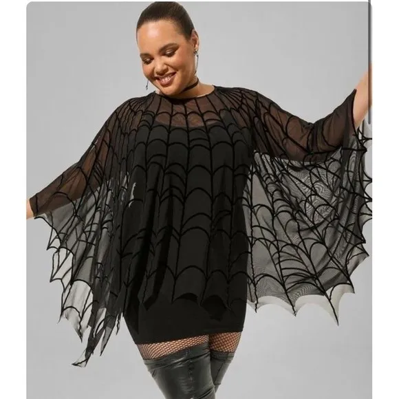 Torrid Spiderweb Mesh Poncho Plus Size Women Halloween Costume 5X-6X|28-30