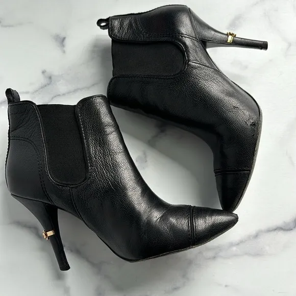Tory Burch Bernice Black Leather Pointed Toe Ankle Boots Size 7.5M